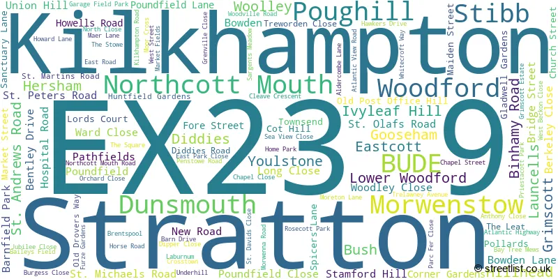 A word cloud for the EX23 9 postcode